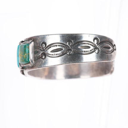 7" c1930's vintage Navajo sterling silver square turquoise row cuff bracelet