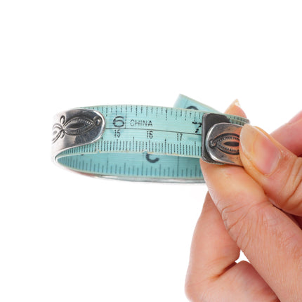 7" c1930's vintage Navajo sterling silver square turquoise row cuff bracelet
