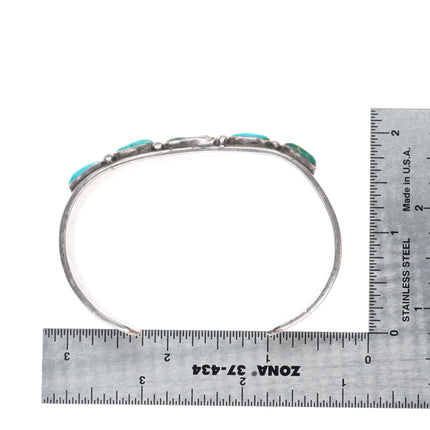 7" c1930's vintage Navajo sterling silver square turquoise row cuff bracelet