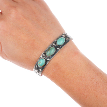 6.3" c1930's-40's Navajo Fred Harvey sterling silver turquoise cuff bracelet