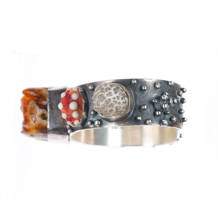 6.6" Victoria Masse Stoll southwestern sterling silver agate cuff bracelet