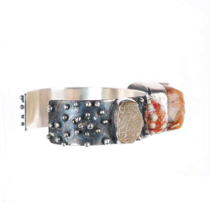 6.6" Victoria Masse Stoll southwestern sterling silver agate cuff bracelet