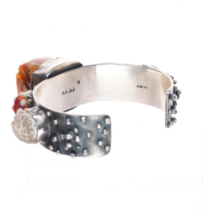 6.6" Victoria Masse Stoll southwestern sterling silver agate cuff bracelet