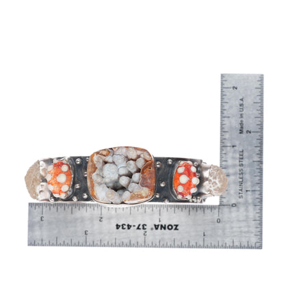 6.6" Victoria Masse Stoll southwestern sterling silver agate cuff bracelet