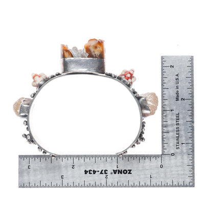 6.6" Victoria Masse Stoll southwestern sterling silver agate cuff bracelet