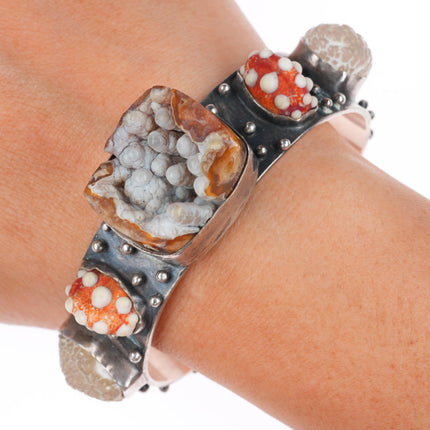 6.6" Victoria Masse Stoll southwestern sterling silver agate cuff bracelet