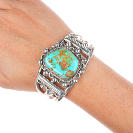 6.75" vintage southwestern sterling silver cuff bracelet with nice turquoise