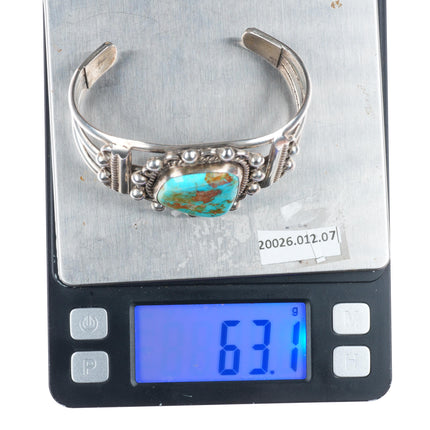 6.75" vintage southwestern sterling silver cuff bracelet with nice turquoise