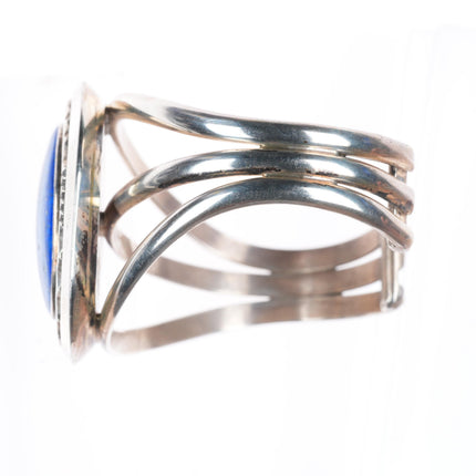 6.25" Esther Wood Navajo sterling silver denim Lapis cuff bracelet
