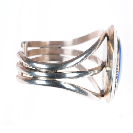 6.25" Esther Wood Navajo sterling silver denim Lapis cuff bracelet