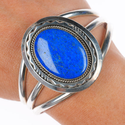 6.25" Esther Wood Navajo sterling silver denim Lapis cuff bracelet
