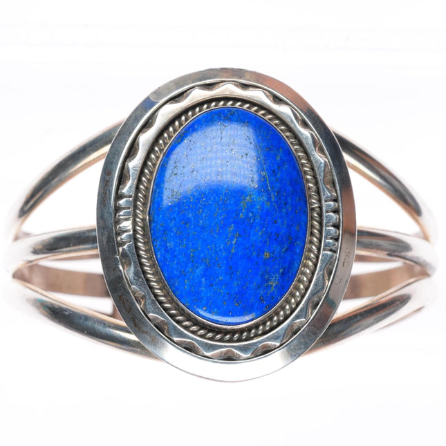 6.25" Esther Wood Navajo sterling silver denim Lapis cuff bracelet