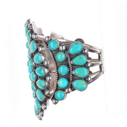 6.3"vintage KL Zuni sterling silver snake eye turquoise cluster cuff bracelet