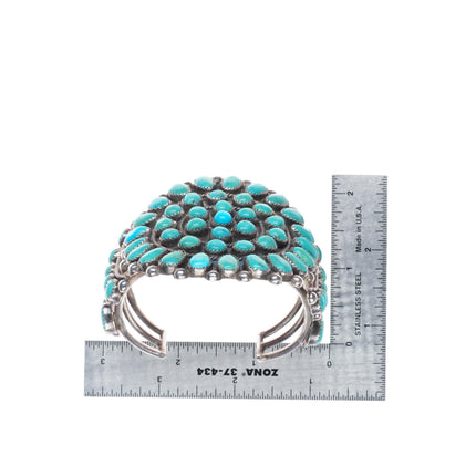 6.3"vintage KL Zuni sterling silver snake eye turquoise cluster cuff bracelet