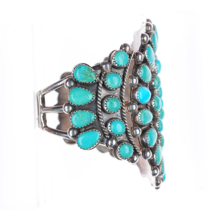 6.3"vintage KL Zuni sterling silver snake eye turquoise cluster cuff bracelet