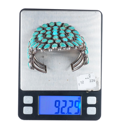 6.3"vintage KL Zuni sterling silver snake eye turquoise cluster cuff bracelet