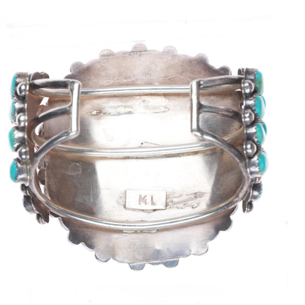 6.3"vintage KL Zuni sterling silver snake eye turquoise cluster cuff bracelet