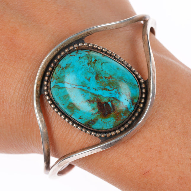 6.4" vintage southwestern sterling silver Kingman turquoise cuff bracelet