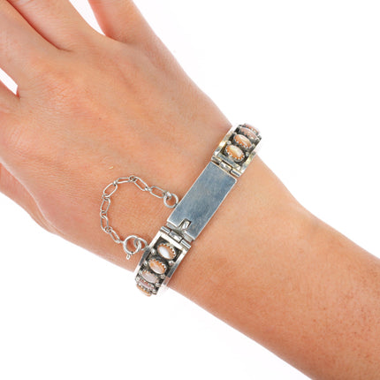 7" Patrick Yazzie Navajo sterling silver mother of pearl link bangle bracelet