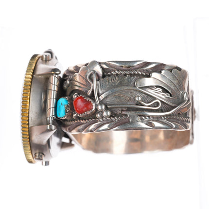 7" Vintage Navajo sterling silver watch cuff bracelet Timex Data-Link digital