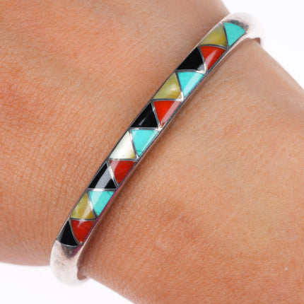 6.2" Sherman-Isabelle Paquin Zuni sterling silver multistone inlay cuff bracelet