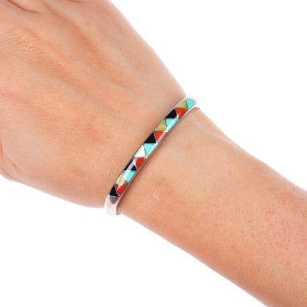 6.2" Sherman-Isabelle Paquin Zuni sterling silver multistone inlay cuff bracelet
