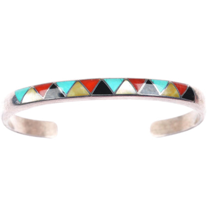 6.2" Sherman-Isabelle Paquin Zuni sterling silver multistone inlay cuff bracelet