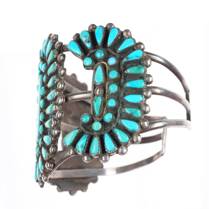 6.9" vintage Zuni sterling silver turquoise turquoise cluster cuff bracelet