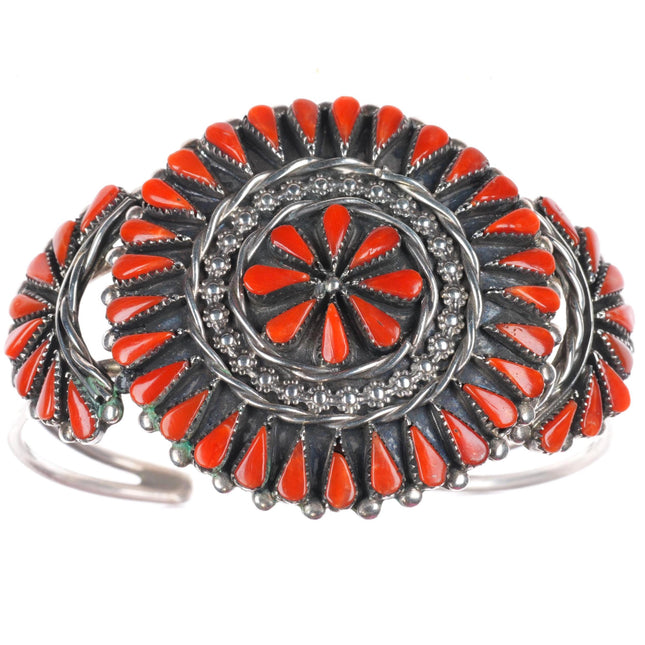 6.5"  vintage Andrea Pinto Zuni sterling silver coral cluster cuff bracelet