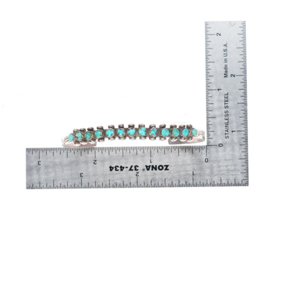 6.4" c1940's Vintage Zuni sterling silver carved turquoise row cuff bracelet
