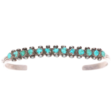6.4" c1940's Vintage Zuni sterling silver carved turquoise row cuff bracelet