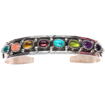 6.5" vintage GC Navajo sterling silver rainbow stone cuff bracelet