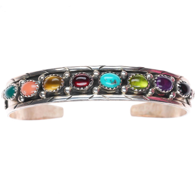 6.5" vintage GC Navajo sterling silver rainbow stone cuff bracelet