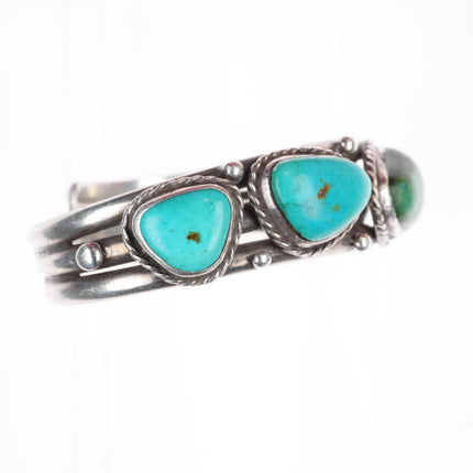 6.1" vintage Navajo sterling silver turquoise row cuff bracelet rope bezels