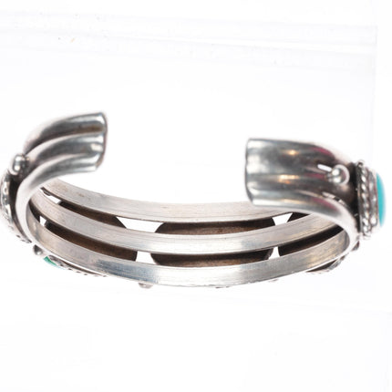 6.1" vintage Navajo sterling silver turquoise row cuff bracelet rope bezels