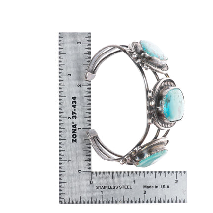 6.7" vintage Navajo large 3 stone turquoise sterling silver cuff bracelet