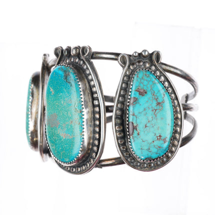 6.7" vintage Navajo large 3 stone turquoise sterling silver cuff bracelet