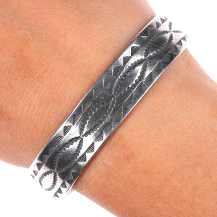 6.7" vintage 1930's-40's Navajo deep stamped sterling silver cuff bracelet