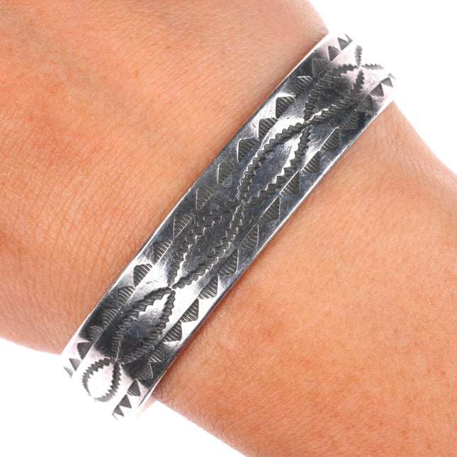 6.7" vintage 1930's-40's Navajo deep stamped sterling silver cuff bracelet
