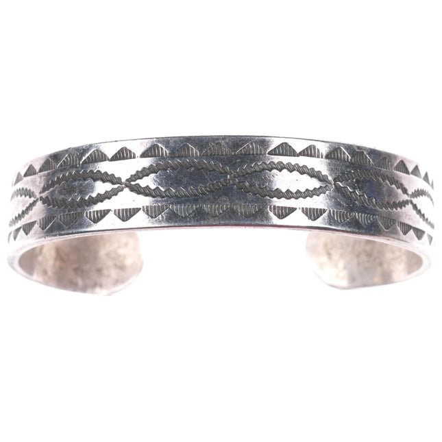 6.7" vintage 1930's-40's Navajo deep stamped sterling silver cuff bracelet