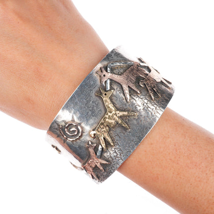 7.7" 18K/14K gold/sterling silver Alpaca-Llama Extra Wide Custom Cuff Bracelet