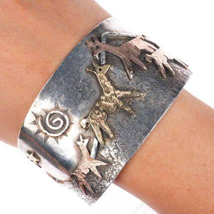 7.7" 18K/14K gold/sterling silver Alpaca-Llama Extra Wide Custom Cuff Bracelet