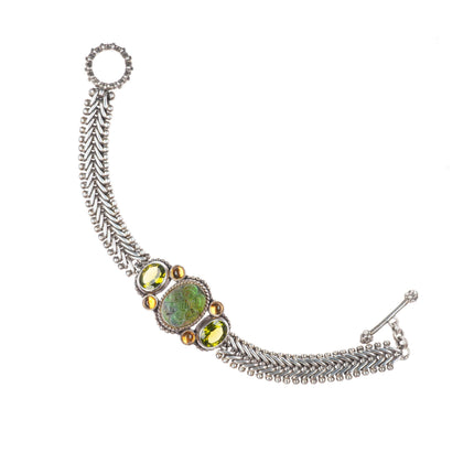 7" Stephen Dweck sterling silver Peridot, Citrine carved gemstone link bracelet