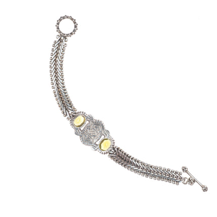 7" Stephen Dweck sterling silver Peridot, Citrine carved gemstone link bracelet
