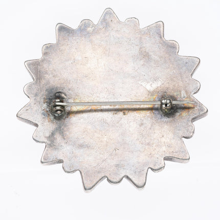 1940's-50's vintage Zuni sterling turquoise inlay 1889 silver dollar pin/brooch