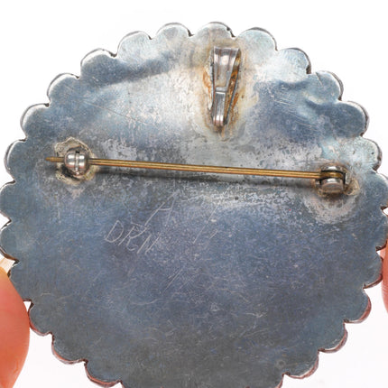 Large c1940 John Gordon Leekity Zuni sterling silver intarsia inlay pendant/pin