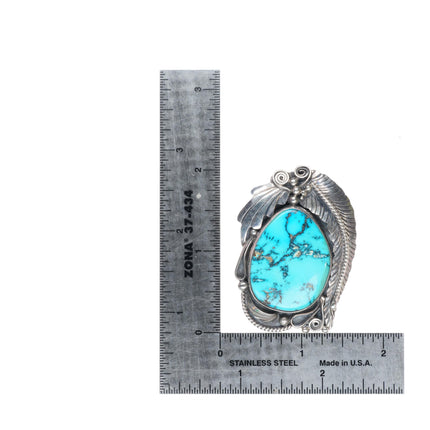 big vintage Navajo sterling silver feather pendant/pin with nice turquoise