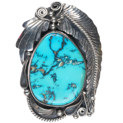 big vintage Navajo sterling silver feather pendant/pin with nice turquoise