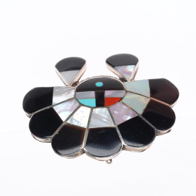 Vintage Zuni sterling silver channel inlay sunface/ Indian chief pendant/pin