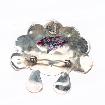 Vintage Zuni sterling silver channel inlay sunface/ Indian chief pendant/pin
